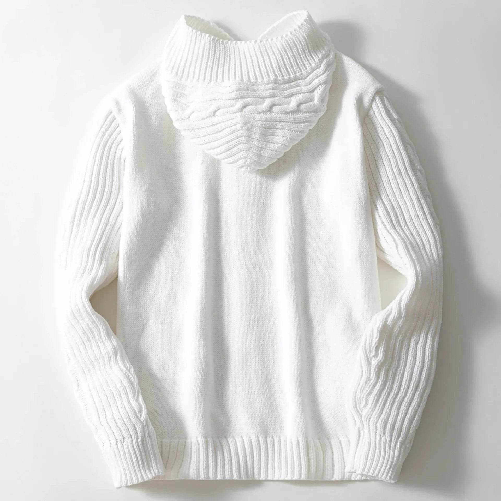 Men's Casual Hooded Cardigan Sweater - Full Sleeve, Solid Color Outerwear - Buy Center