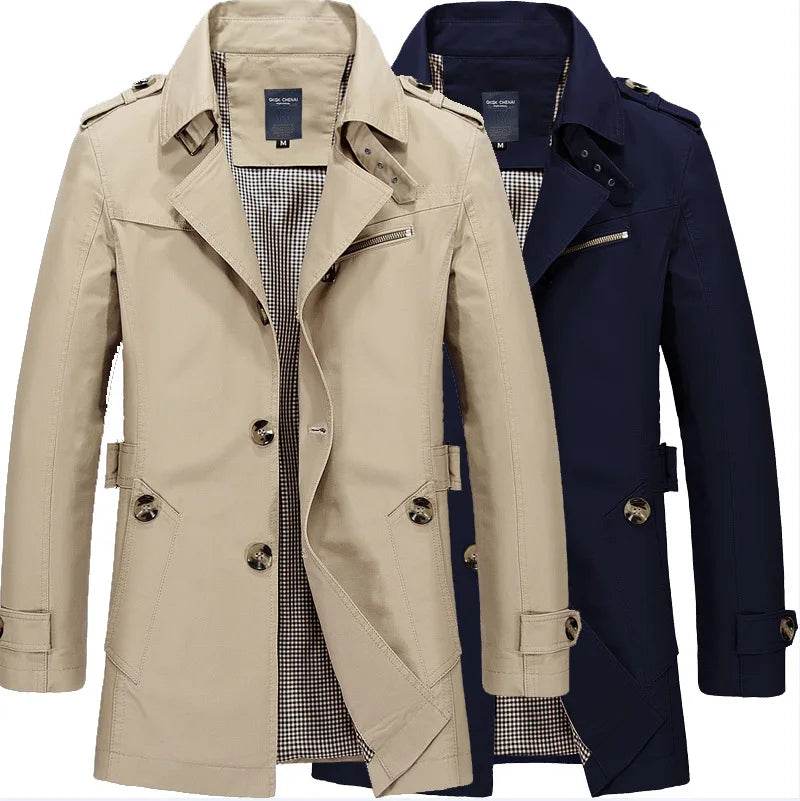 Maxbarley Men's Long Business Windbreaker - Casual Cotton Trench Coat - Buy Center