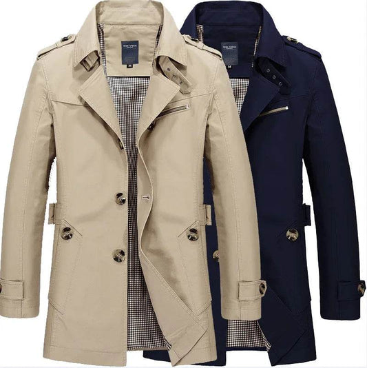 Maxbarley Men's Long Business Windbreaker - Casual Cotton Trench Coat - Buy Center