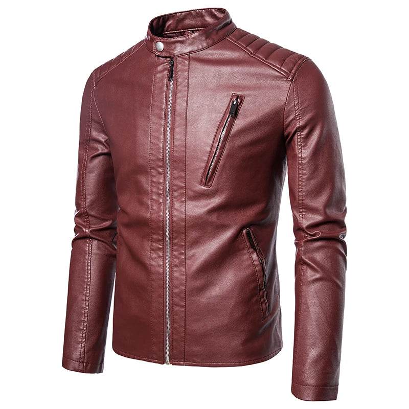 TRAF Men's Spring Autumn Leather Jacket - Slim Fit Korean Style - Buy Center