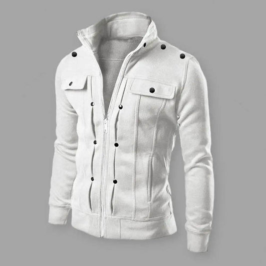 Men's Solid Color Stand Collar Jacket - Casual Zipper Closure Outerwear - Buy Center