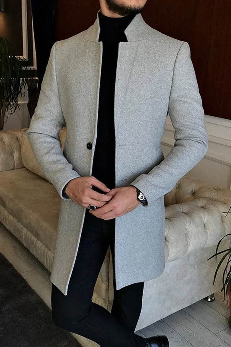 Men's Spring Woolen Trench Coat - Casual Street Style with Pockets - Buy Center