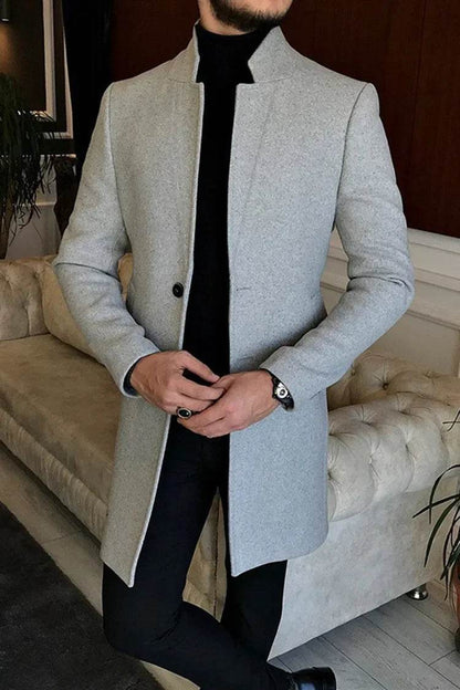Men's Spring Woolen Trench Coat - Casual Street Style with Pockets - Buy Center