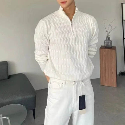 Oein Men's Knitted Sweater - Comfortable Solid Color Long-Sleeved Top - Buy Center