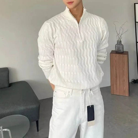 Oein Men's Knitted Sweater - Comfortable Solid Color Long-Sleeved Top - Buy Center