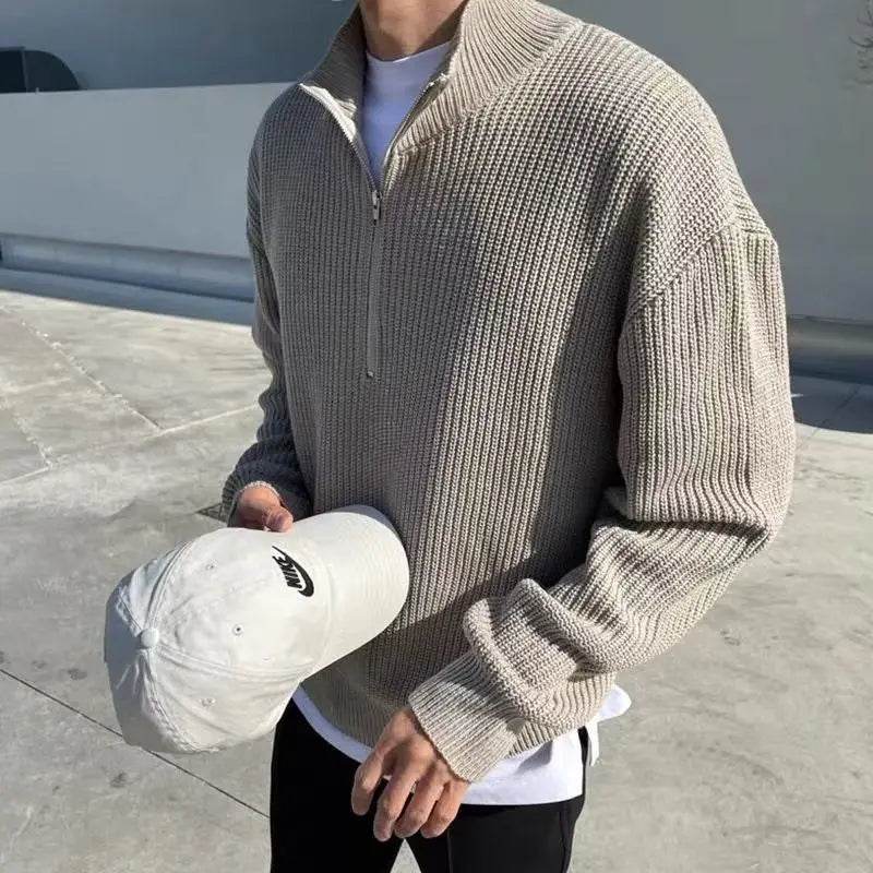 American Fashion Korean Style Half Zipper Sweater - Versatile and Casual - Buy Center