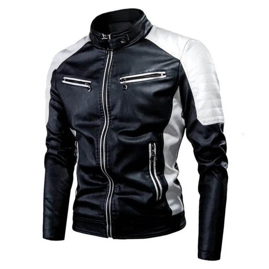 CLASSDIM Men's Slim Fit Stand Collar Leather Jacket - Stylish Autumn Coat - Buy Center
