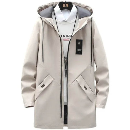 2023 Men's Casual Hooded Jacket - Solid Color, Medium-Length Zip-Up - Buy Center