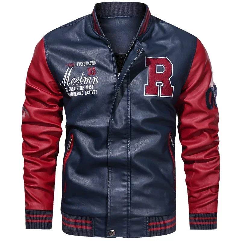 LANE JT Men's Casual PU Leather Jacket - Color Block Moto Design - Buy Center