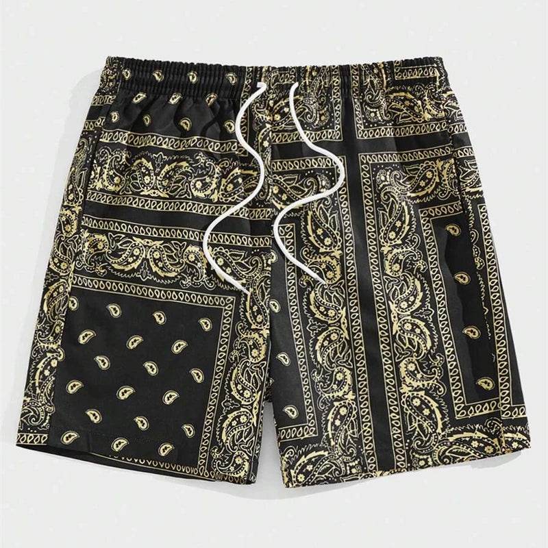 Classic Perris Pattern Beach Shorts for Men - Retro Casual Swim Trunks - Buy Center