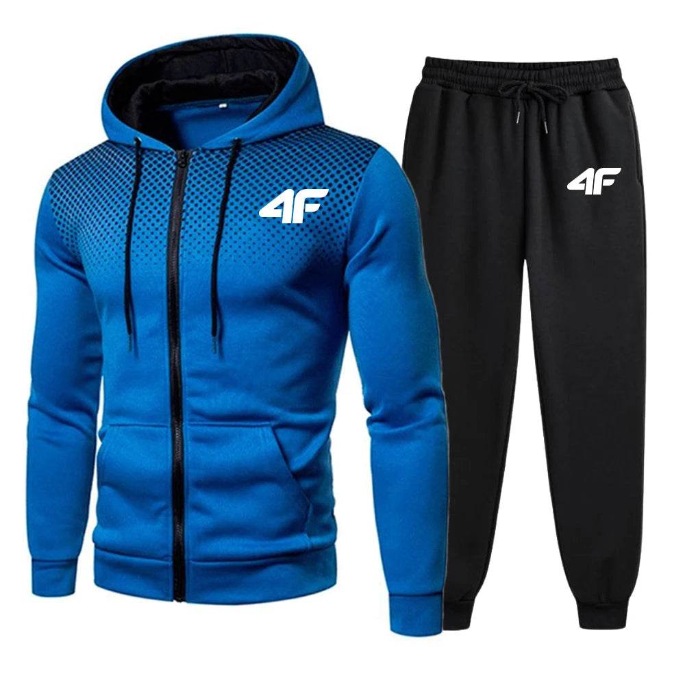Men's Casual Tracksuit Set - Print Zipper Jacket & Jogging Pants - Buy Center