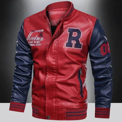 LANE JT Men's Casual PU Leather Jacket - Color Block Moto Design - Buy Center