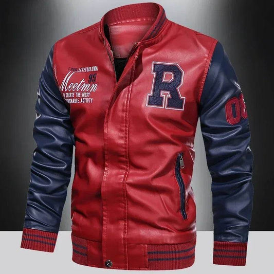 LANE JT Men's Casual PU Leather Jacket - Color Block Moto Design - Buy Center