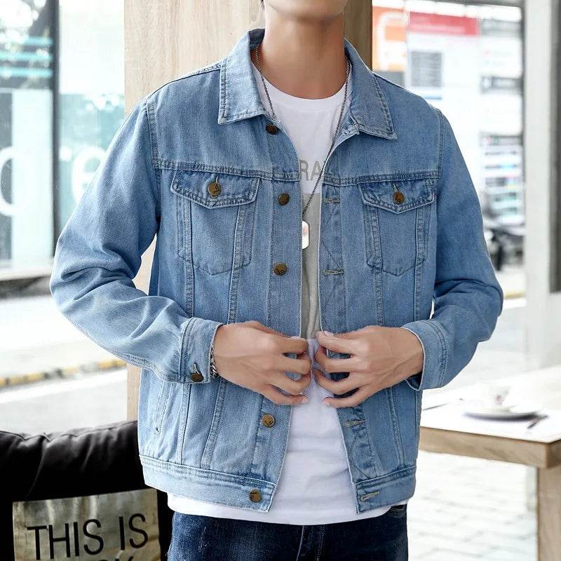 FAVOCENT Men's Denim Jacket - Casual Streetwear, Turn Down Collar - Buy Center