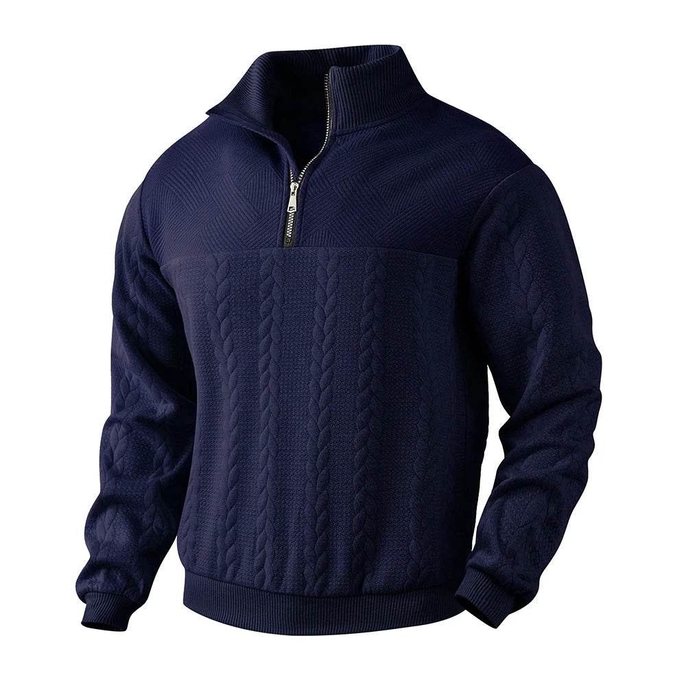 Men's Casual Knitted Stand Collar Sweater - Zippered Hoodie Style - Buy Center