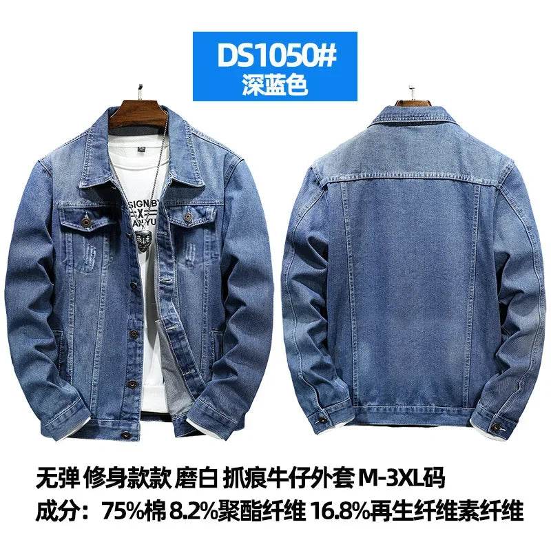 Wulend Men's Denim Jacket - Casual Turn Down Collar Coat for Autumn - Buy Center