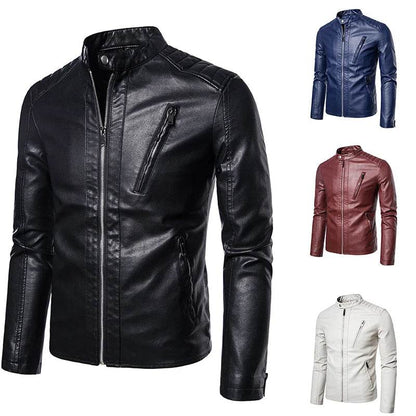 TRAF Men's Spring Autumn Leather Jacket - Slim Fit Korean Style - Buy Center