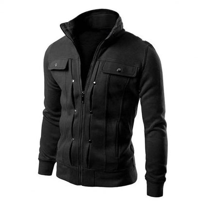 Men's Solid Color Stand Collar Jacket - Casual Zipper Closure Outerwear - Buy Center