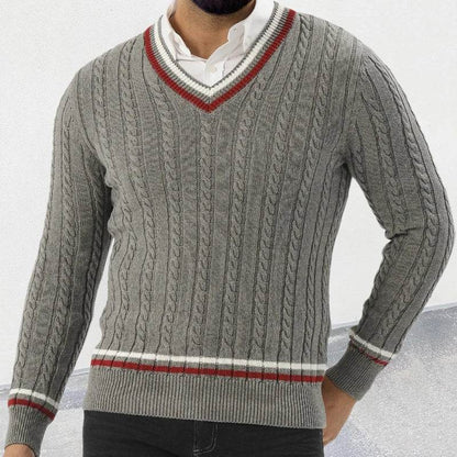 2024 Autumn Fashionable Sweater Mens Long Sleeve V Neck Striped Knit Jumpers Men Casual Slim Knitting Pullover Tops Streetwear - Buy Center
