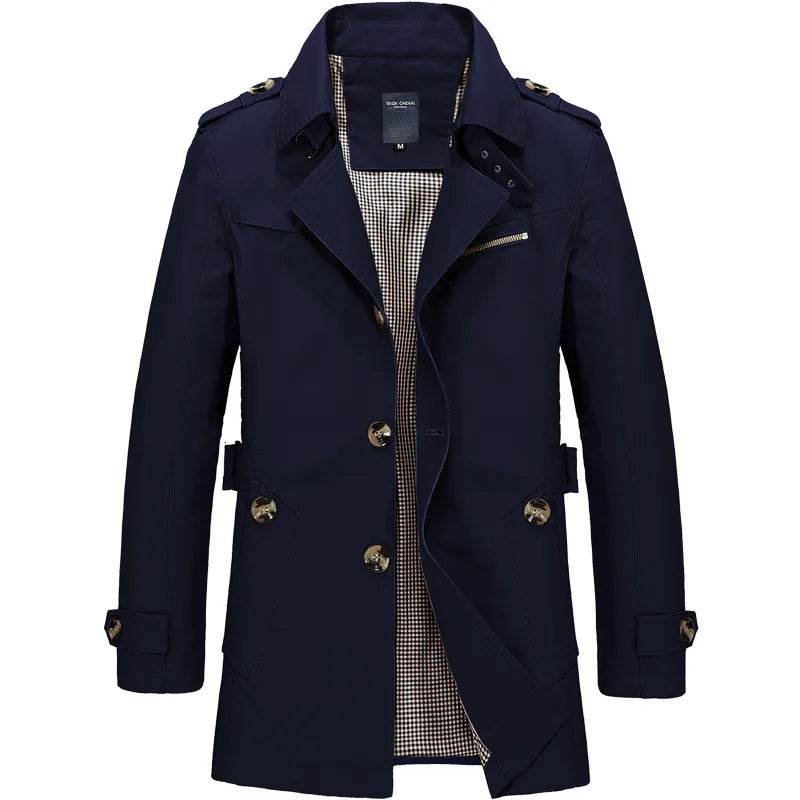 Maxbarley Men's Long Business Windbreaker - Casual Cotton Trench Coat - Buy Center
