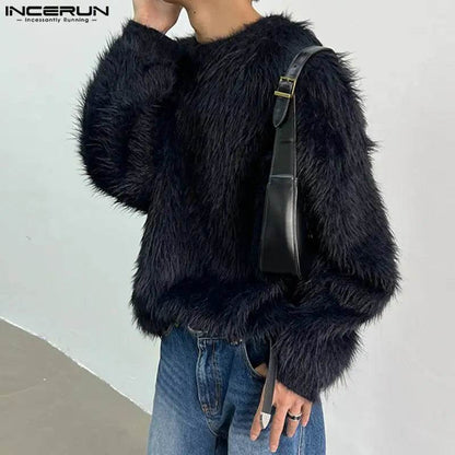 INCERUN Mens Casual Pullover - Korean Style Solid Long Sleeve Sweater - Buy Center