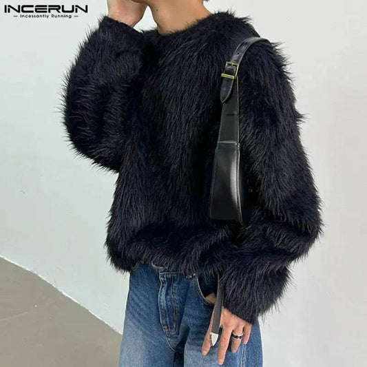 INCERUN Mens Casual Pullover - Korean Style Solid Long Sleeve Sweater - Buy Center