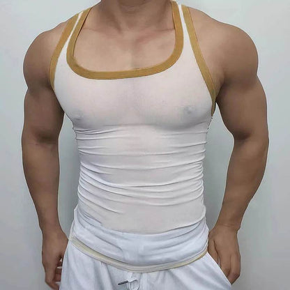 Summer 2025 Men’s Mesh Tank Top - Casual U Neck Vest in Contrast Color - Buy Center