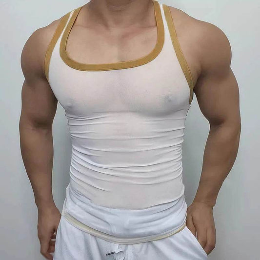Summer 2025 Men’s Mesh Tank Top - Casual U Neck Vest in Contrast Color - Buy Center