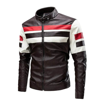 CLASSDIM Men's Slim Fit Stand Collar Leather Jacket - Stylish Autumn Coat - Buy Center