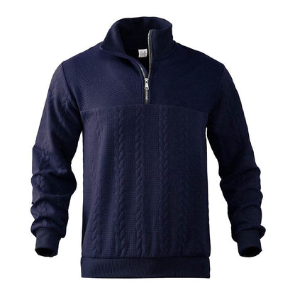 Men's Casual Knitted Stand Collar Sweater - Zippered Hoodie Style - Buy Center