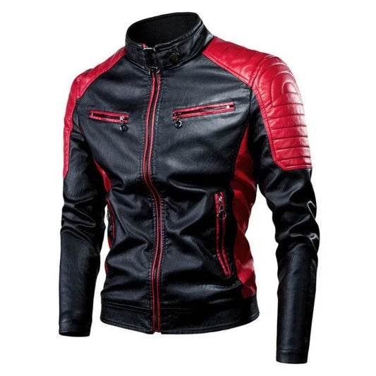 CLASSDIM Men's Slim Fit Stand Collar Leather Jacket - Stylish Autumn Coat - Buy Center