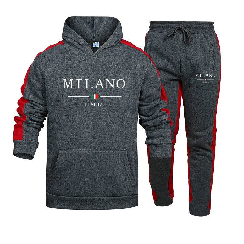 IOSN Men's Casual Tracksuit - Printed Hooded Sweatshirt & Jogger Set - Buy Center