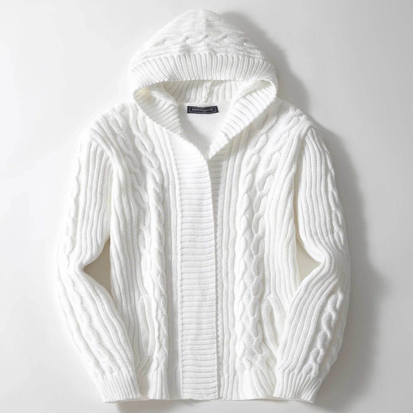 Men's Casual Hooded Cardigan Sweater - Full Sleeve, Solid Color Outerwear - Buy Center