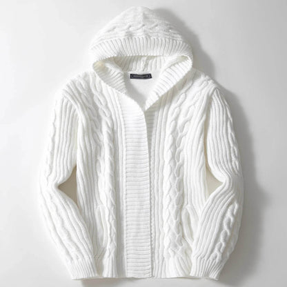 Men's Casual Hooded Cardigan Sweater - Full Sleeve, Solid Color Outerwear - Buy Center