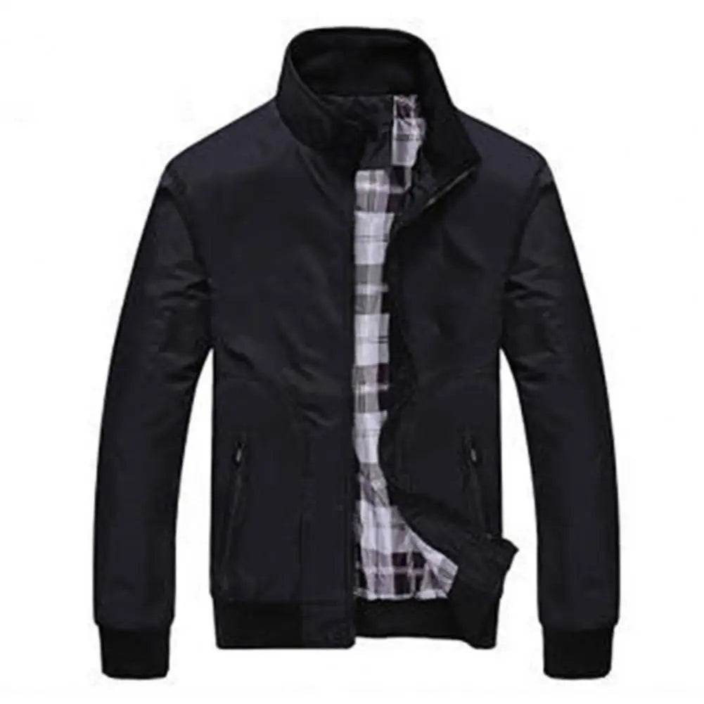 SANWOOD Men's Casual Jacket - Solid Color Stand Collar, Zipper Pockets - Buy Center
