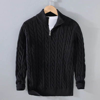 Autumn Winter Men's Pullover Sweater - Cotton Half Zip Stand Collar - Buy Center