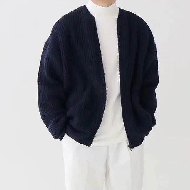 Comfortable Men's Zip Up Knitted Cardigan - Thick Long Sleeve Jumper - Buy Center