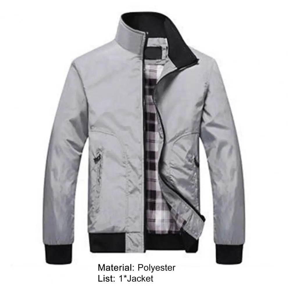 SANWOOD Men's Casual Jacket - Solid Color Stand Collar, Zipper Pockets - Buy Center