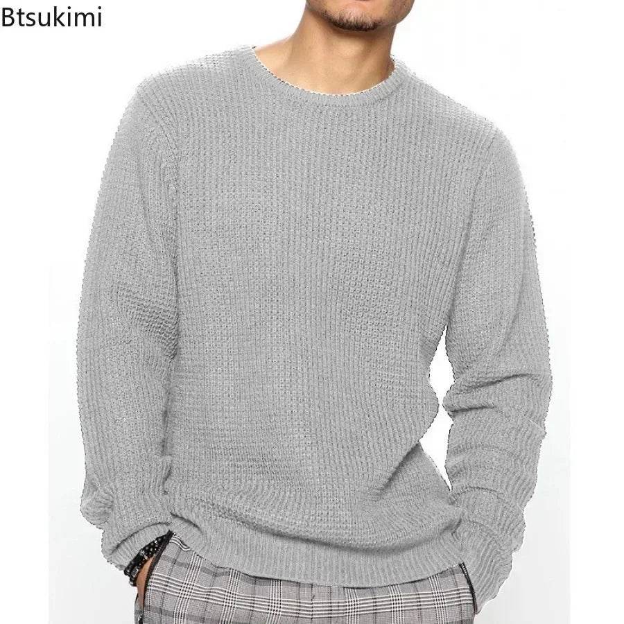 Btsukimi Men's Knitted Sweater - Casual Round Neck Pullover for Autumn - Buy Center