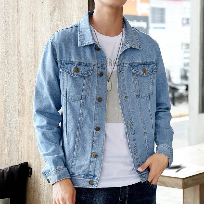 FAVOCENT Men's Denim Jacket - Casual Streetwear, Turn Down Collar - Buy Center