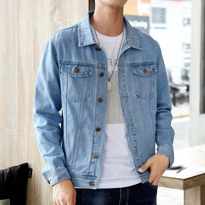FAVOCENT Men's Denim Jacket - Casual Streetwear, Turn Down Collar - Buy Center