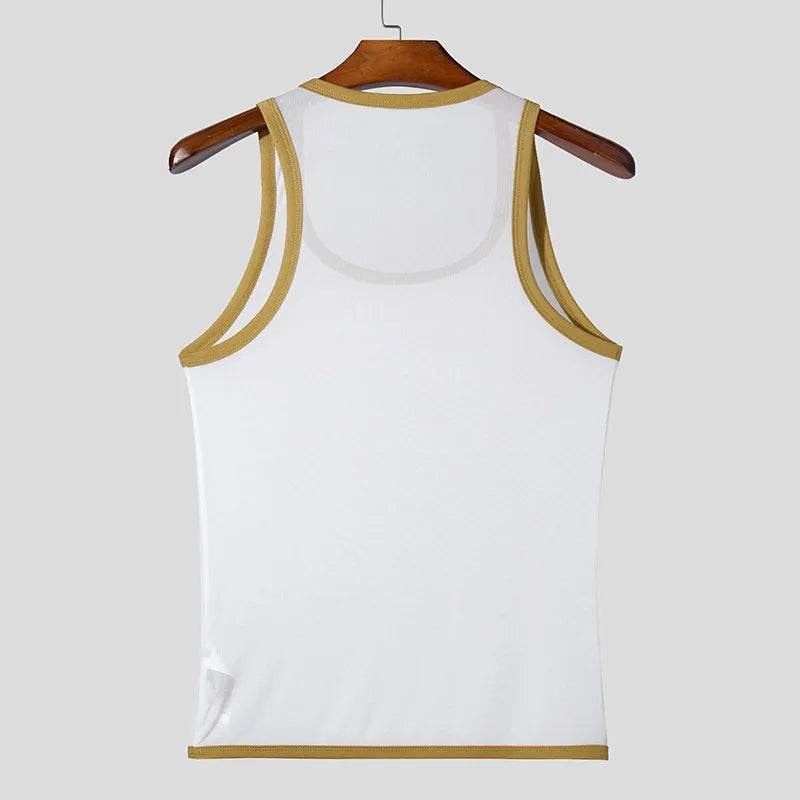 Summer 2025 Men’s Mesh Tank Top - Casual U Neck Vest in Contrast Color - Buy Center