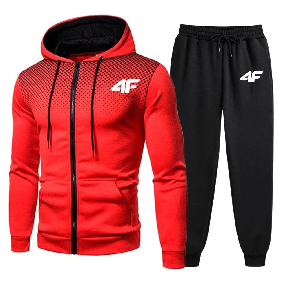 Men's Casual Tracksuit Set - Print Zipper Jacket & Jogging Pants - Buy Center