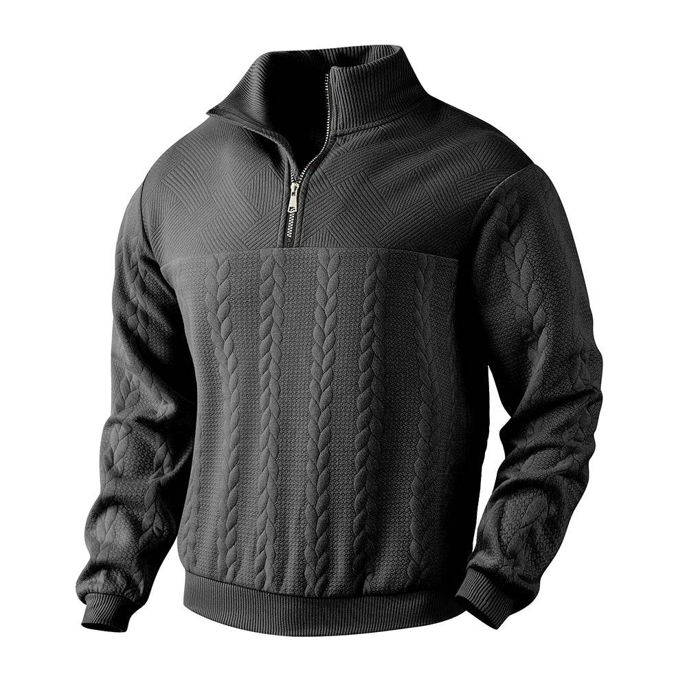 Men's Casual Knitted Stand Collar Sweater - Zippered Hoodie Style - Buy Center