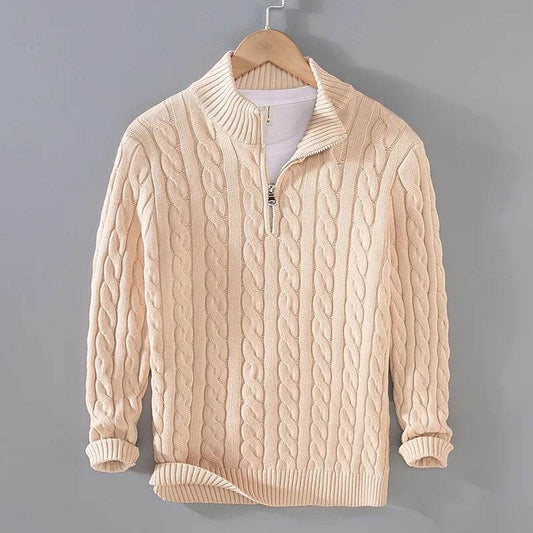 Autumn Winter Men's Pullover Sweater - Cotton Half Zip Stand Collar - Buy Center