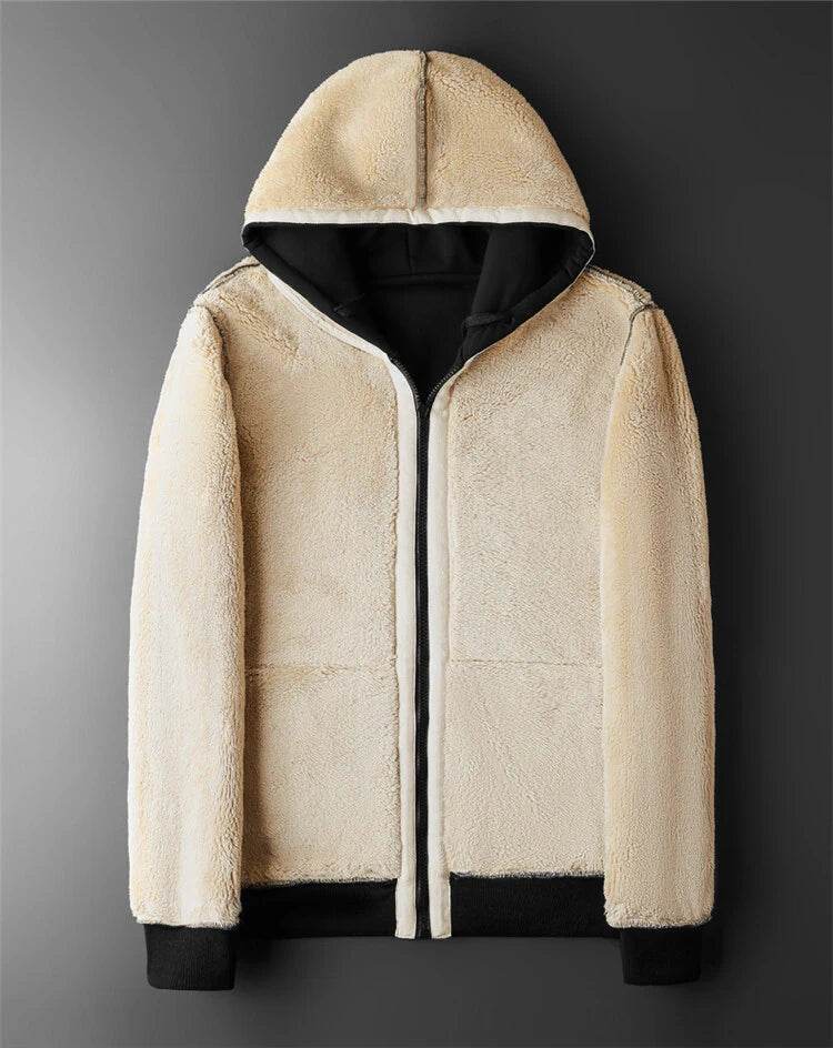 REALXIZI Thick Lambswool Winter Coat - Casual Hooded Zipper Jacket - Buy Center
