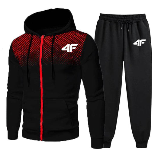 Men's Casual Tracksuit Set - Print Zipper Jacket & Jogging Pants - Buy Center