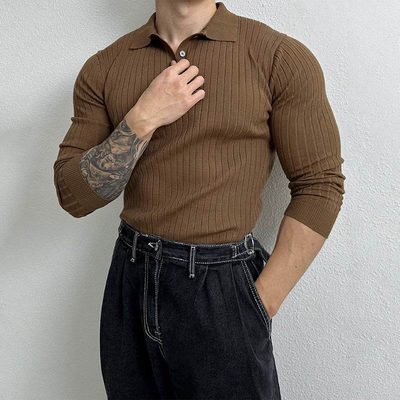 Buycenter Slim-fit Long-sleeved Polo Shirt - Casual Half Zipper Sweater - Buy Center