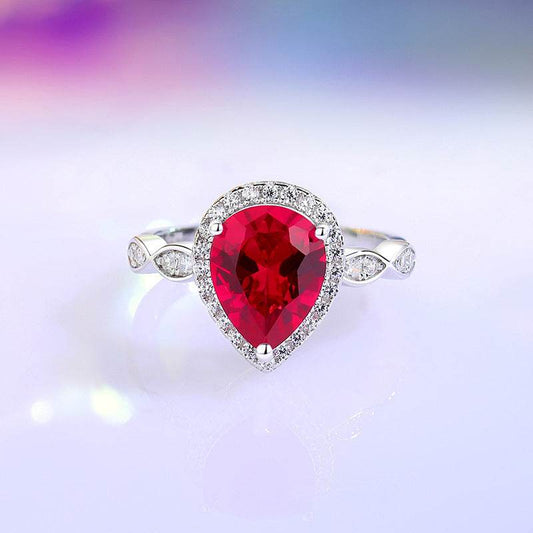 S925 Sterling Silver Colored Gems Ring - Ocean Blue & Red Accents - Buy Center
