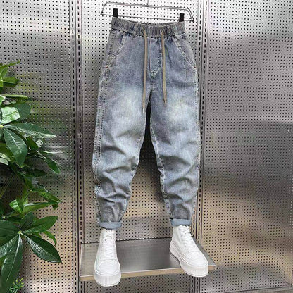 Buycenter Men's Summer Retro Washed Jeans - Mid Waist, Micro-Elastic Fit - Buy Center